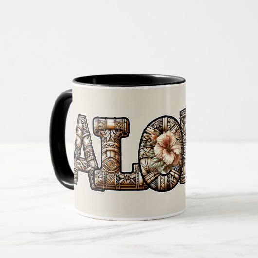 Hawaiisch-Polynesischer Aloha Bamboo Look Tasse (Vorderseite Links)
