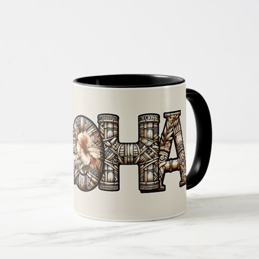Hawaiisch-Polynesischer Aloha Bamboo Look Tasse (VorderseiteRechts)