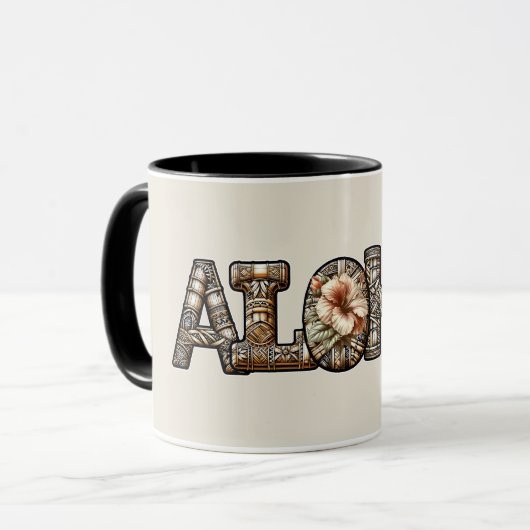 Hawaiisch-Polynesischer Aloha Bamboo Look Tasse (Vorderseite Links)