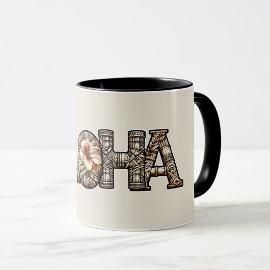Hawaiisch-Polynesischer Aloha Bamboo Look Tasse (VorderseiteRechts)