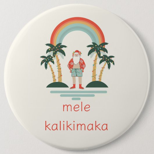 Hawaiisch/Regenbogen/Palmen Santa Button (Vorderseite)