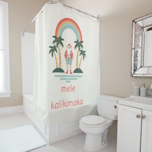 Hawaiisch/Regenbogen/Palmen Santa Duschvorhang (Beispiel)