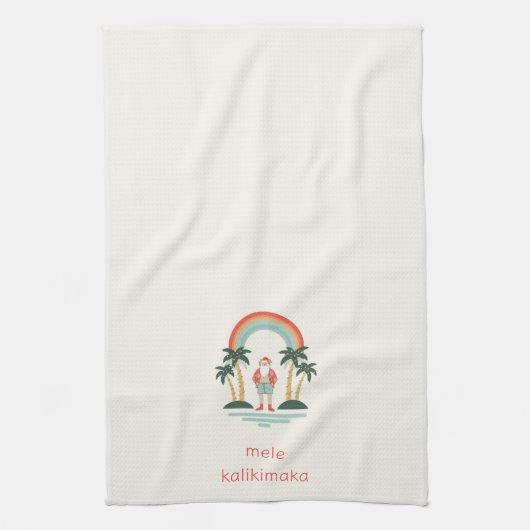 Hawaiisch/Regenbogen/Palmen Santa Geschirrtuch (Vertikal)