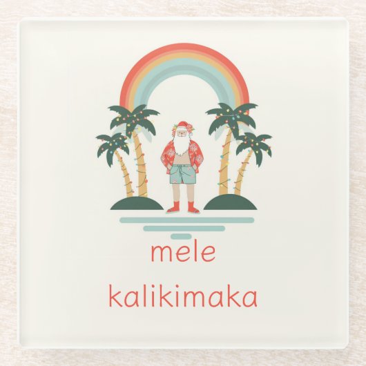 Hawaiisch/Regenbogen/Palmen Santa Glasuntersetzer (Vorderseite)