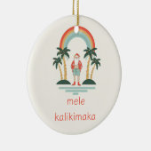 Hawaiisch/Regenbogen/Palmen Santa Keramik Ornament (Rechts)