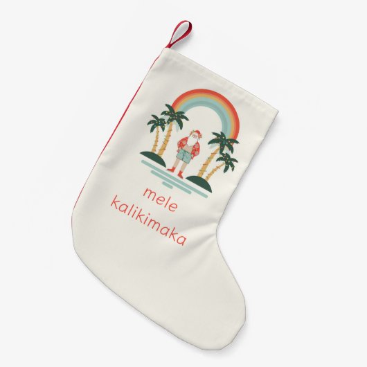 Hawaiisch/Regenbogen/Palmen Santa Kleiner Weihnachtsstrumpf (Vorderansicht (hängend))