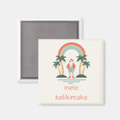 Hawaiisch/Regenbogen/Palmen Santa Magnet (Vorderseite/Rückseite)