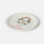 Hawaiisch/Regenbogen/Palmen Santa Pappteller (Schrägansicht)