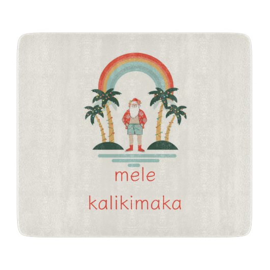 Hawaiisch/Regenbogen/Palmen Santa Schneidebrett (Vorderseite)