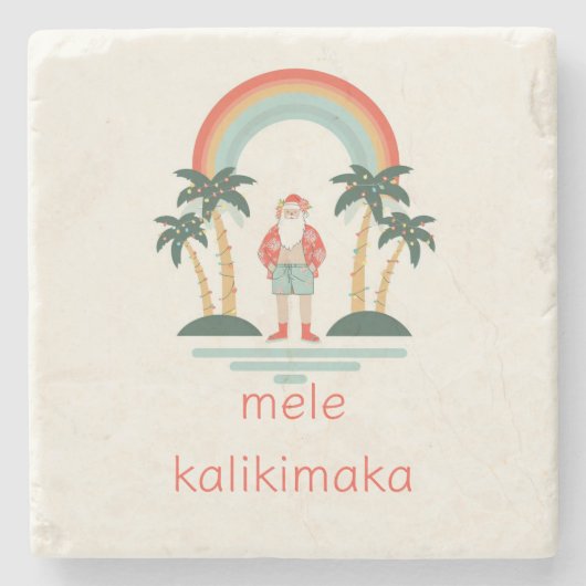 Hawaiisch/Regenbogen/Palmen Santa Steinuntersetzer (Vorderseite)