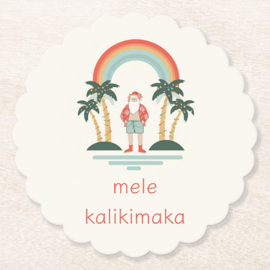 Hawaiisch/Regenbogen/Palmen Santa Untersetzer (Vorderseite)