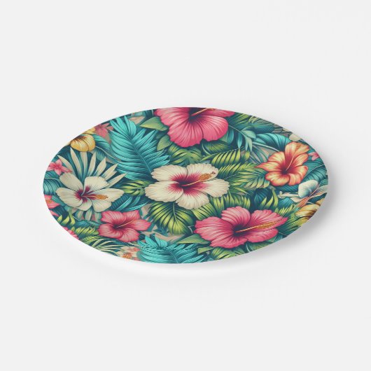 Hawaiisch/tropisch Pappteller (Schrägansicht)