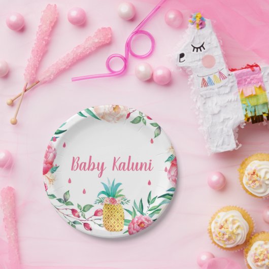 Hawaiische Ananasblumenwatercolor-Duschen-Teller Pappteller (Party)