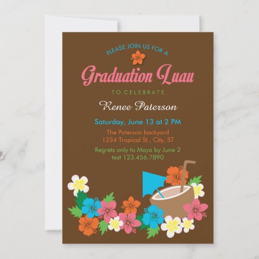 Hawaiische Hibiskus Luau Abschluss-Einladung Einladung (Vorderseite)