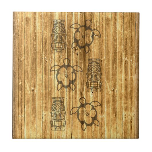 Hawaiische Honu und Tiki Maske Fliese (Vorderseite)