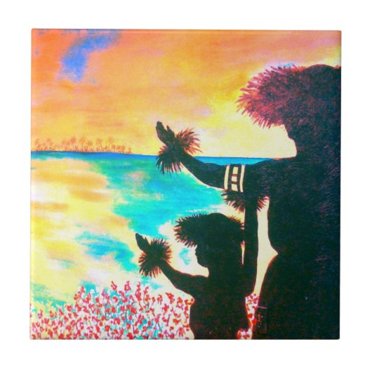 Hawaiische Hula Sonnenaufgang-Fliese Fliese (Vorderseite)