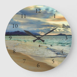 Hawaiische Insel-Sonnenuntergang mit Zahlen Große Wanduhr