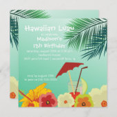 Hawaiische Luau Geburtstags-Party Einladung (Vorne/Hinten)
