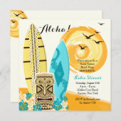 Hawaiische Luau Surfbrett-Einladung Einladung (Vorne/Hinten)