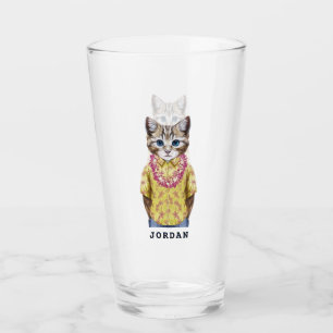 Hawaiische Miezekatze-Katze addieren Ihren Namen Glas