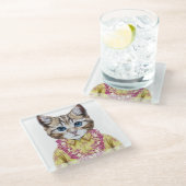 Hawaiische Miezekatze-Katze Glasuntersetzer (Schrägansicht)