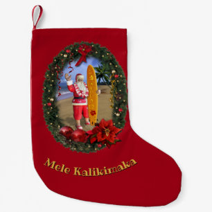 Hawaiische Sankt mit Surfbrett Kleiner Weihnachtsstrumpf
