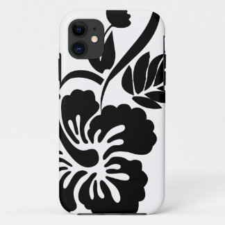 Hawaiische Schwarzweiss-Blumen iPhone 11 Hülle
