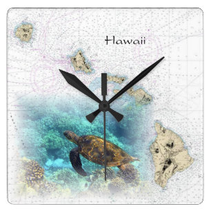 Hawaiische Seekartenuhr Quadratische Wanduhr