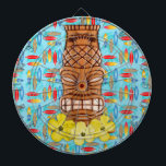 Hawaiische Tiki Maske Dartscheibe<br><div class="desc">Hawaiische Tiki Maske mit gelben Hibiskus-Blumen an ihr ist Basis,  die Staats-Blume von Hawaii mit einem Hintergrundmuster der retro Surfbretter.</div>