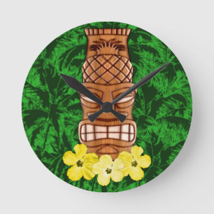 Hawaiische Tiki Maske Runde Wanduhr