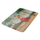 Hawaiische Vintage Hula Mädchen-Postkarte Badematte (Schrägansicht)