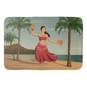 Hawaiische Vintage Hula Mädchen-Postkarte Badematte