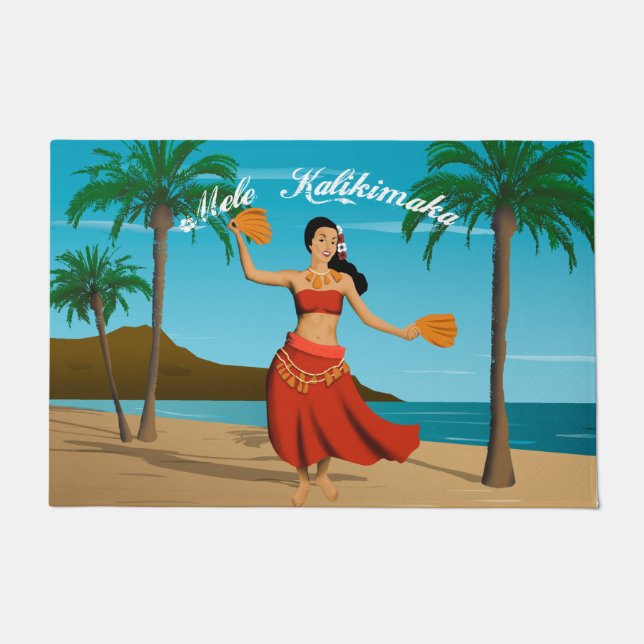 Hawaiische Vintage Mele Kalikimaka Postkarte Fußmatte (Vorderseite)