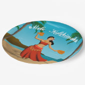 Hawaiische Vintage Mele Kalikimaka Postkarte Pappteller (Schrägansicht)