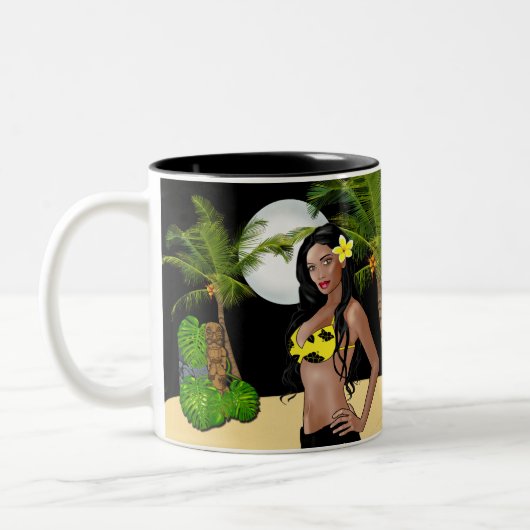 Hawaiische Wahine Button-oben Tiki NachtTassen Zweifarbige Tasse (Links)