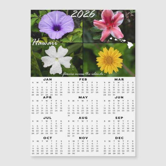 Hawaiischer Blume-Kalender 2026 (Magnetic x4) Magnetkarte (Vorderseite)