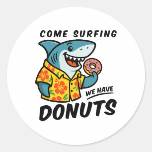 Hawaiischer Hai mit Donut Lustiges Surfen  Runder Aufkleber