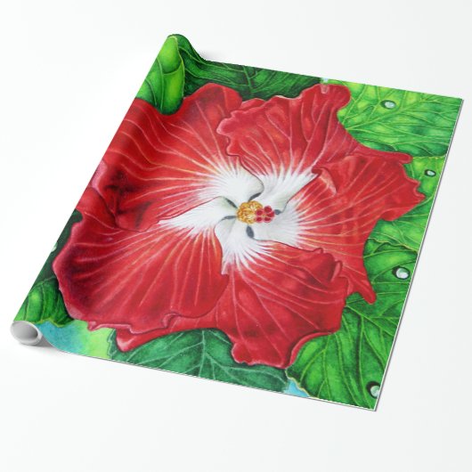 Hawaiischer Hibiskus Geschenkpapier (Ungerollt)