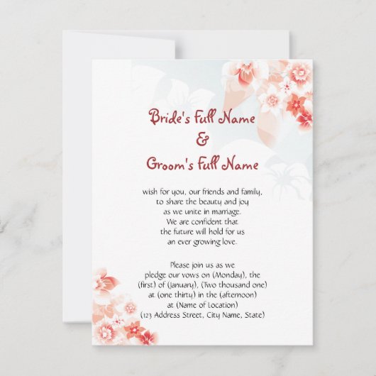 Hawaiischer Hibiskus in der roten Orange Einladung (Vorderseite)