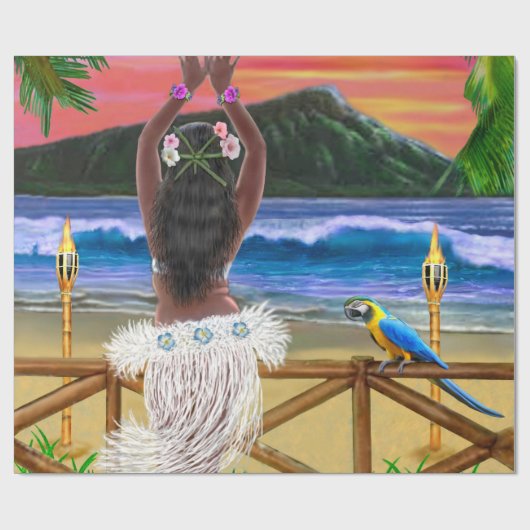 HAWAIISCHER HULA SONNENUNTERGANG GESCHENKPAPIER (Flach)