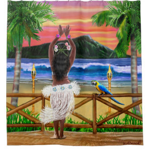 Hawaiischer Sonnenuntergang Hula Tänzer Duschvorhang