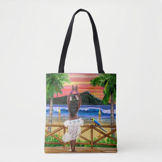 Hawaiischer Sonnenuntergang Hula Tänzer Tasche (Vorderseite)