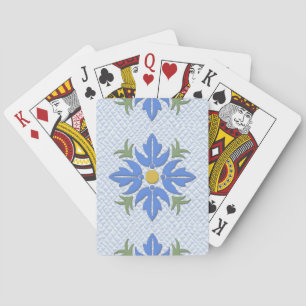 Hawaiisches Art-Blumen-Steppdecken-Blau Spielkarten