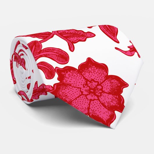 hawaiisches Blumen des Rosas und Burgunders Krawatte (Gerollt)