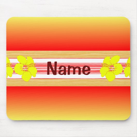 Hawaiisches Hibiskus-Rot-Surfbrett Mousepad (Vorne)