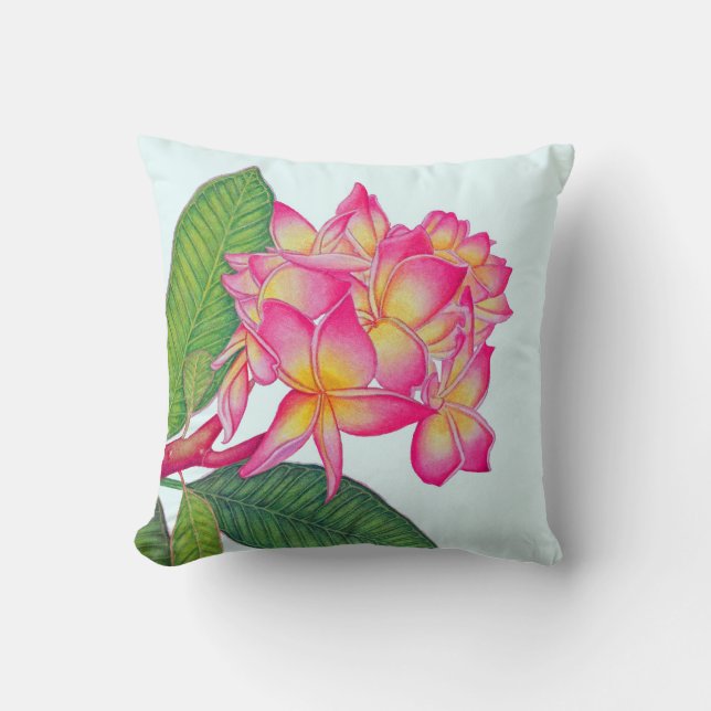 Hawaiisches Plumeria-Aquarell Kissen (Vorderseite)