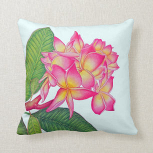 Hawaiisches Plumeria-Aquarell Kissen