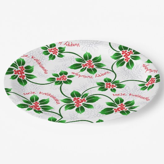 Hawaiisches Stechpalme Mele Kalikimaka Pappteller (Schrägansicht)