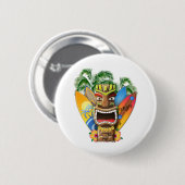 Hawaiisches surfendes Tiki Button (Vorne & Hinten)