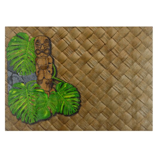 Hawaiisches Tiki Lauhala Druck-Glasschneiden-Brett Schneidebrett (Vorderseite)